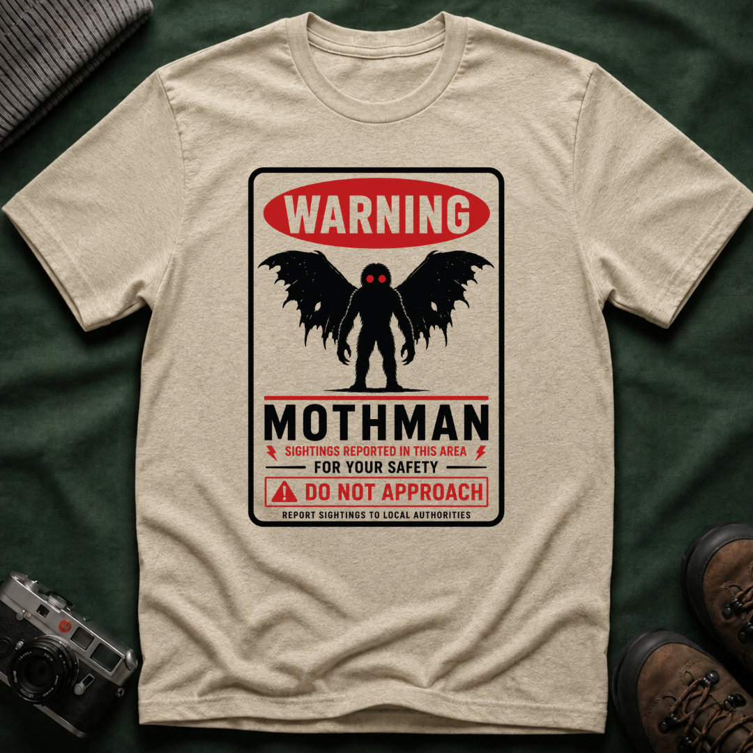 Warning: Mothman T-Shirt — Vintage Cryptid Warning Sign Tee