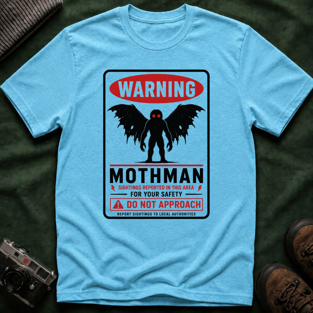 Warning: Mothman T-Shirt — Vintage Cryptid Warning Sign Tee