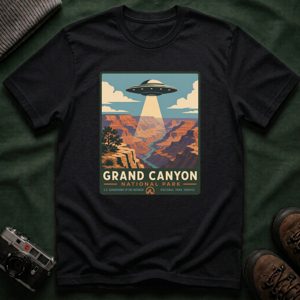 Grand Canyon UFO T-Shirt — Retro Alien Abduction National Parks Poster Tee