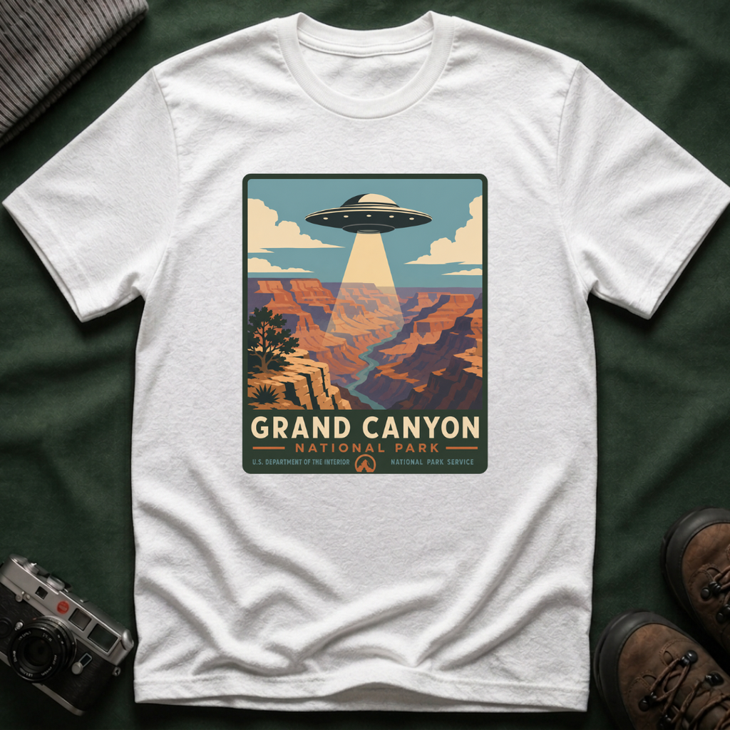 Grand Canyon UFO T-Shirt — Retro Alien Abduction National Parks Poster Tee