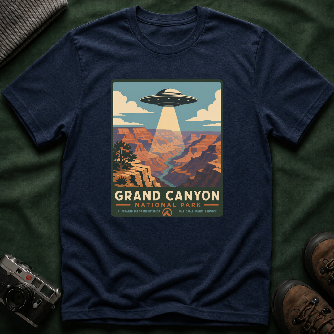 Grand Canyon UFO T-Shirt — Retro Alien Abduction National Parks Poster Tee