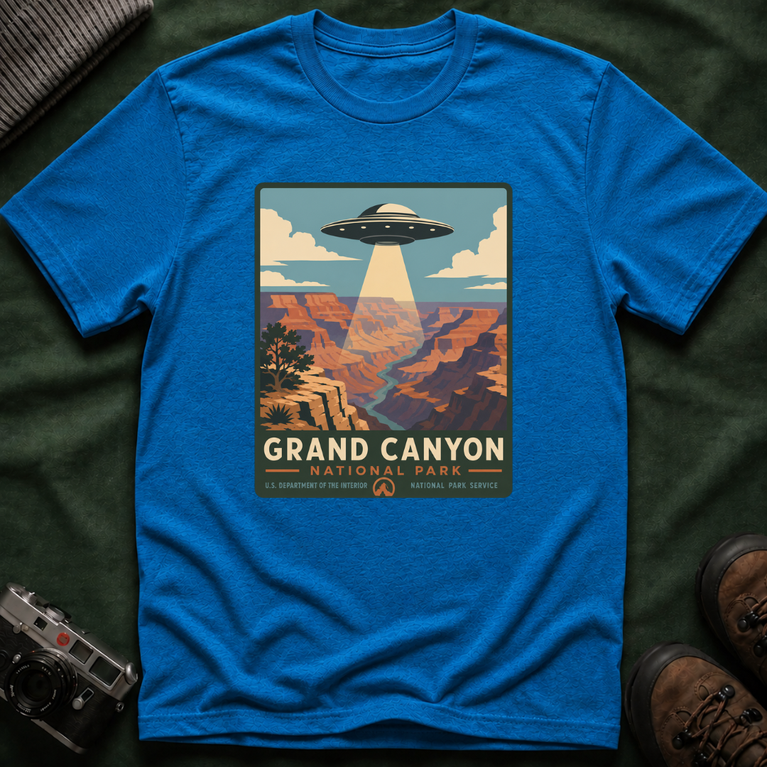 Grand Canyon UFO T-Shirt — Retro Alien Abduction National Parks Poster Tee
