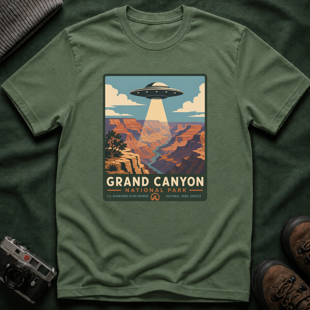 Grand Canyon UFO T-Shirt — Retro Alien Abduction National Parks Poster Tee