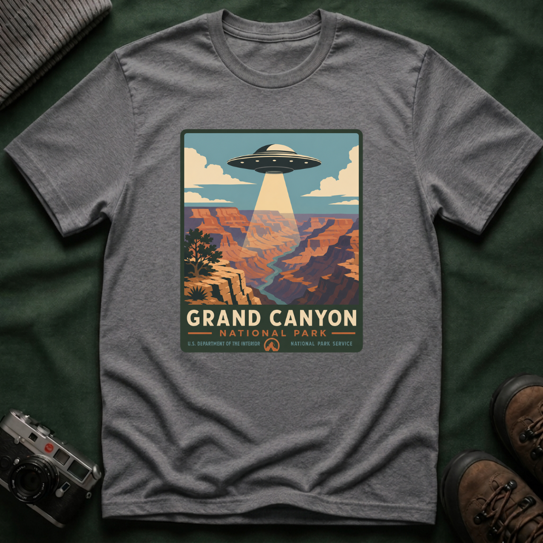 Grand Canyon UFO T-Shirt — Retro Alien Abduction National Parks Poster Tee