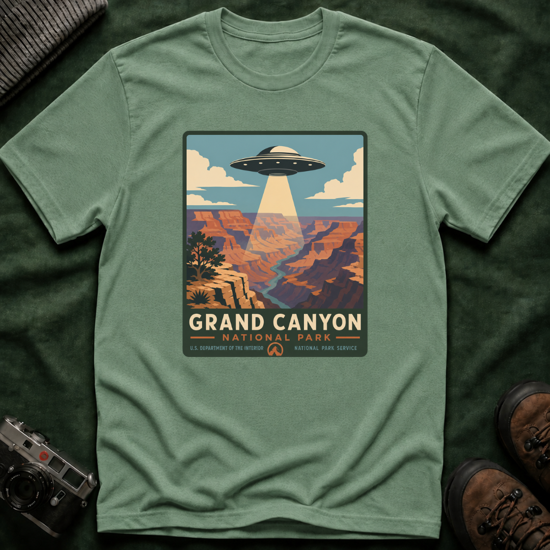 Grand Canyon UFO T-Shirt — Retro Alien Abduction National Parks Poster Tee