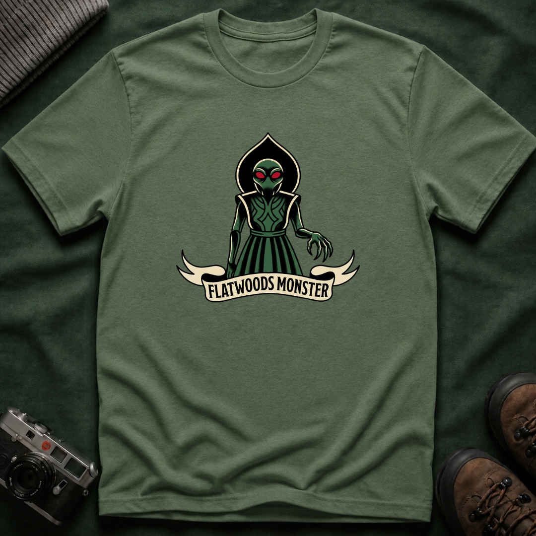 Flatwoods Monster T-Shirt — Vintage Cryptid Alien Graphic Tee American Traditional Tattoo Style