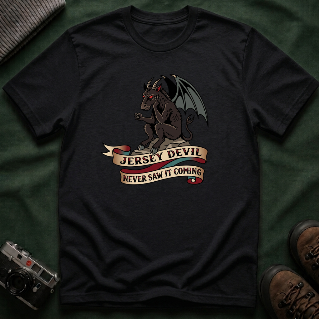 Jersey Devil Graphic T-Shirt — 'Never Saw It Coming' Mythical Creature Tee