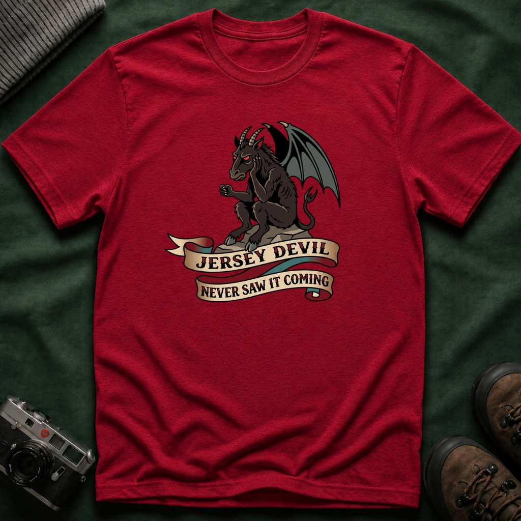 Jersey Devil Graphic T-Shirt — 'Never Saw It Coming' Mythical Creature Tee