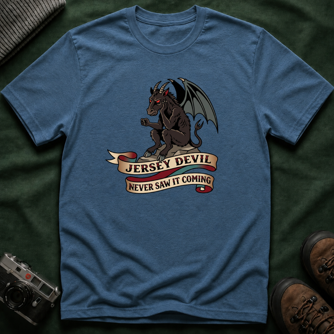 Jersey Devil Graphic T-Shirt — 'Never Saw It Coming' Mythical Creature Tee
