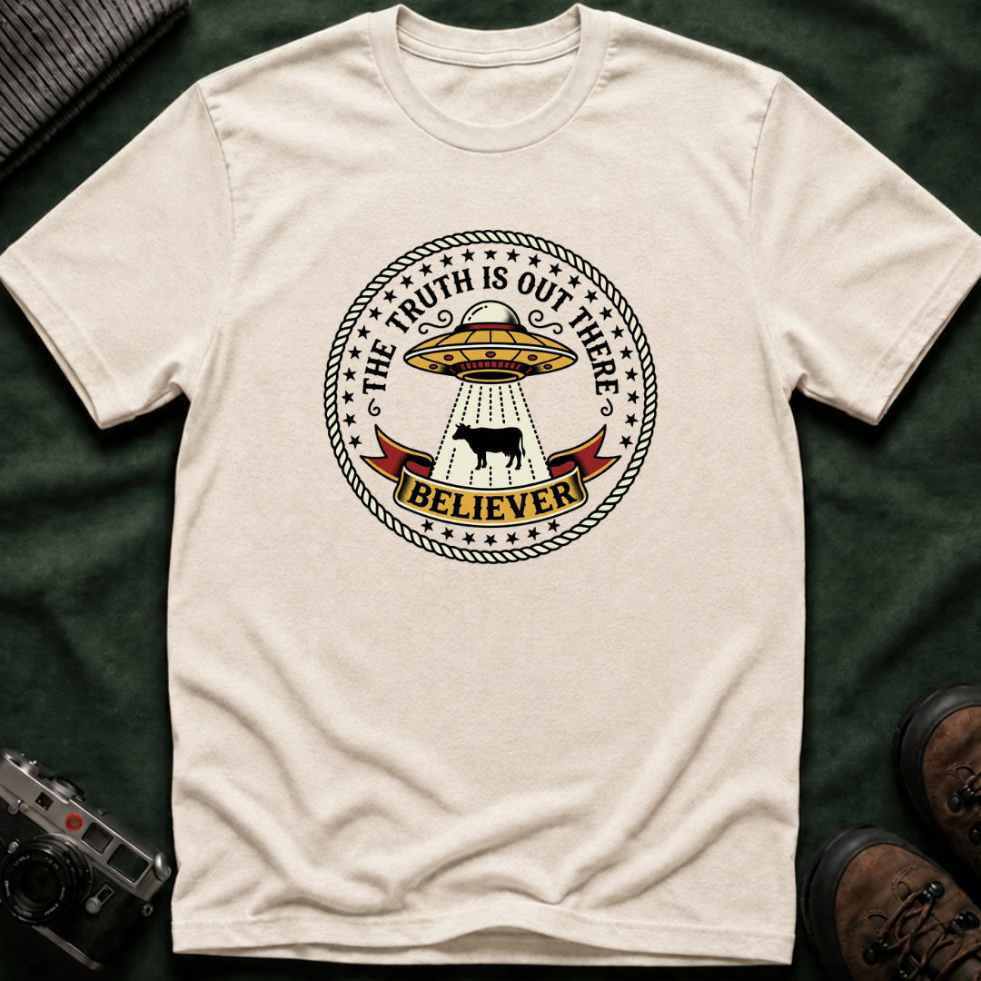 UFO Believer T-Shirt — "The Truth Is Out There" Alien Abduction American Tradition Tattoo Design
