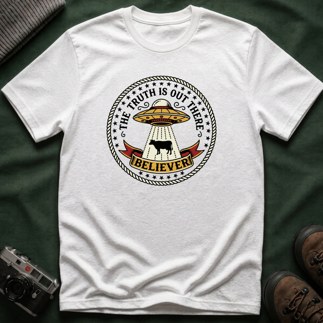 UFO Believer T-Shirt — "The Truth Is Out There" Alien Abduction American Tradition Tattoo Design