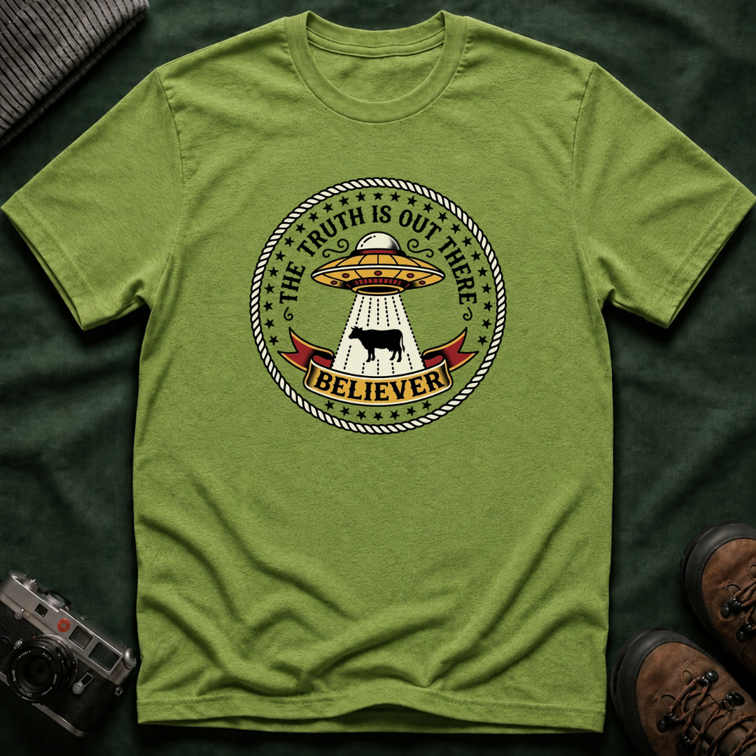 UFO Believer T-Shirt — "The Truth Is Out There" Alien Abduction American Tradition Tattoo Design