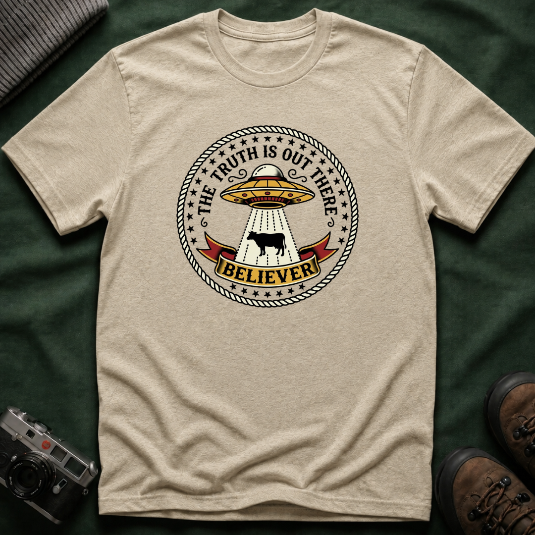 UFO Believer T-Shirt — "The Truth Is Out There" Alien Abduction American Tradition Tattoo Design