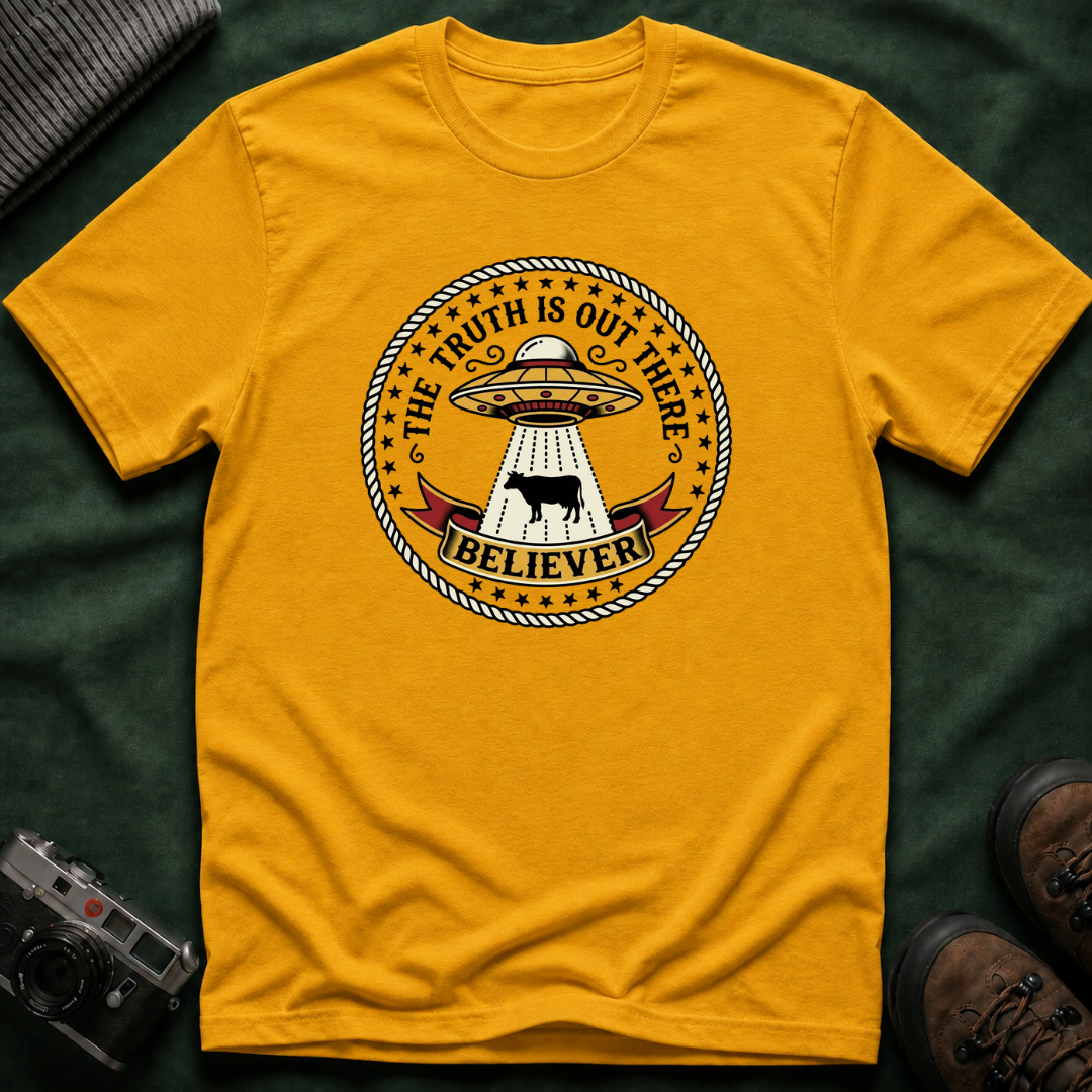 UFO Believer T-Shirt — "The Truth Is Out There" Alien Abduction American Tradition Tattoo Design