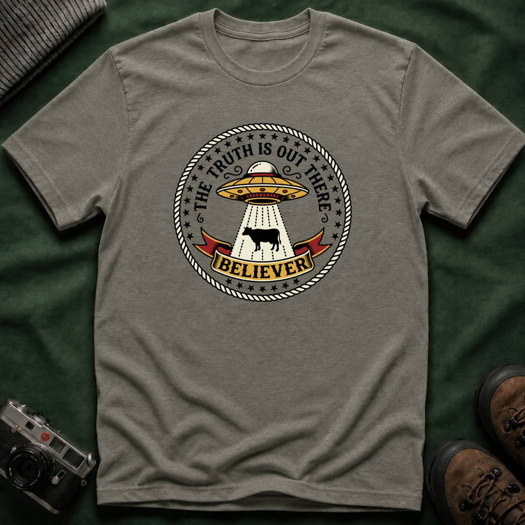 UFO Believer T-Shirt — "The Truth Is Out There" Alien Abduction American Tradition Tattoo Design
