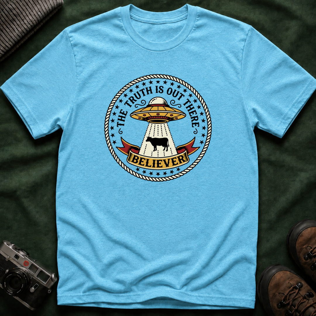 UFO Believer T-Shirt — "The Truth Is Out There" Alien Abduction American Tradition Tattoo Design