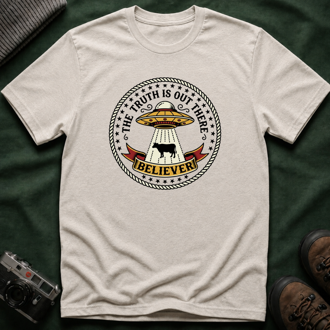 UFO Believer T-Shirt — "The Truth Is Out There" Alien Abduction American Tradition Tattoo Design
