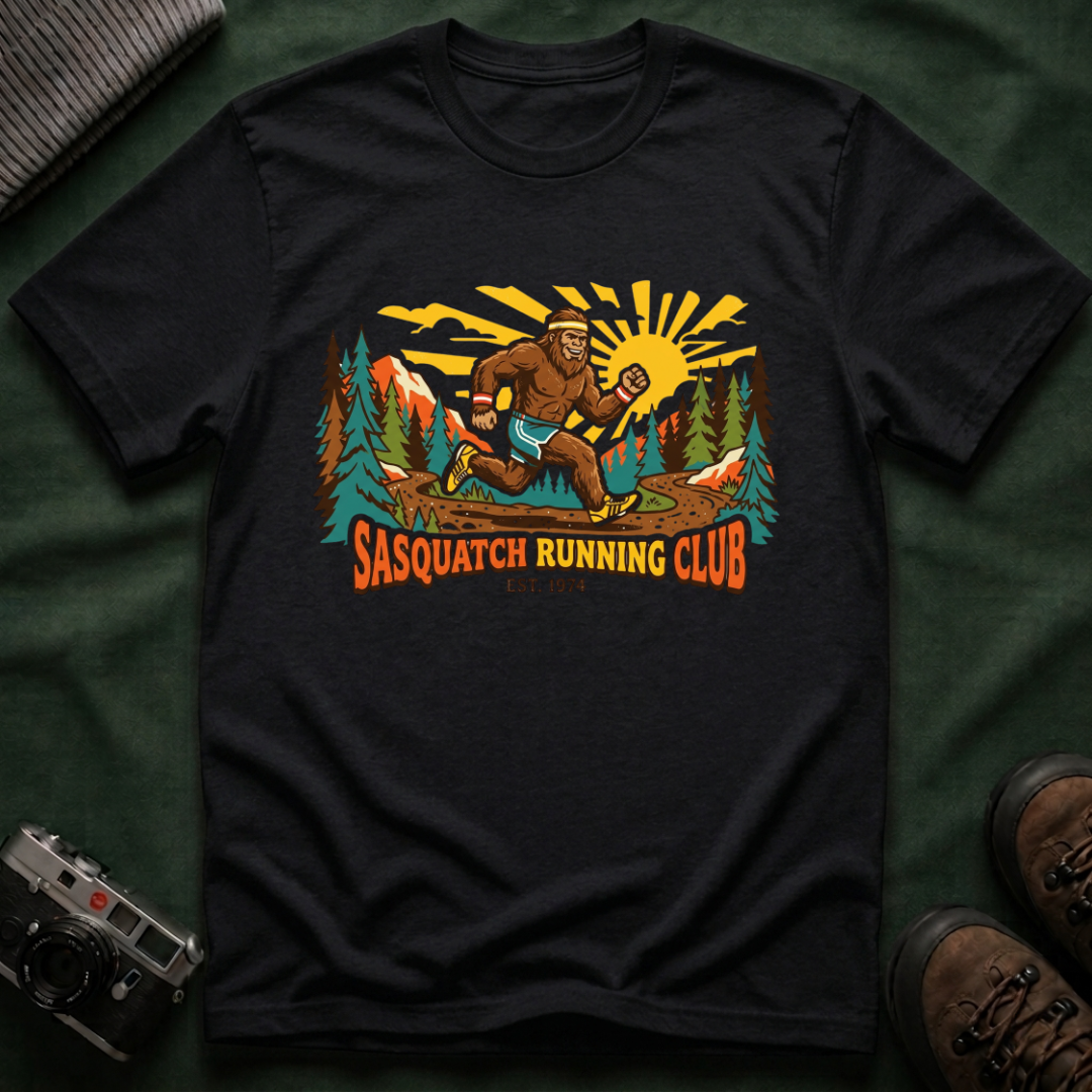 Sasquatch Running Club T-Shirt — Vintage Bigfoot Trail Run Graphic Tee