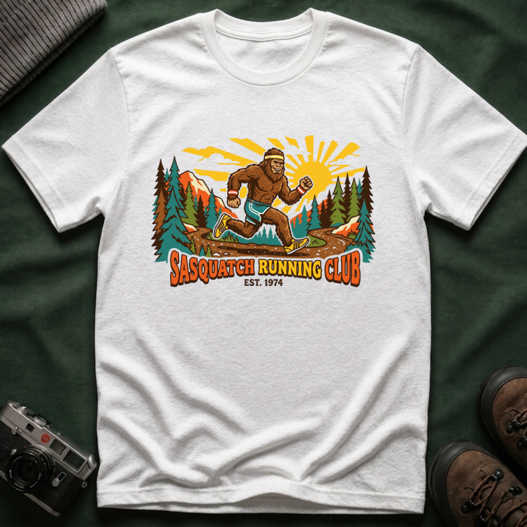 Sasquatch Running Club T-Shirt — Vintage Bigfoot Trail Run Graphic Tee