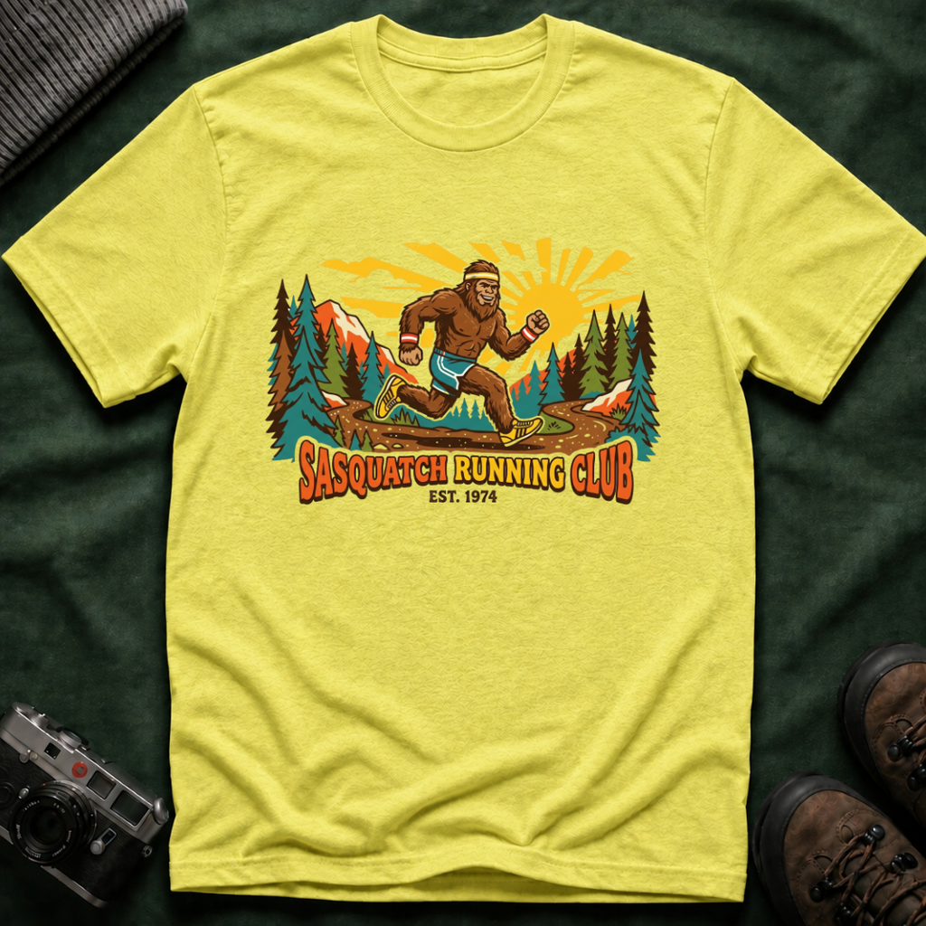 Sasquatch Running Club T-Shirt — Vintage Bigfoot Trail Run Graphic Tee