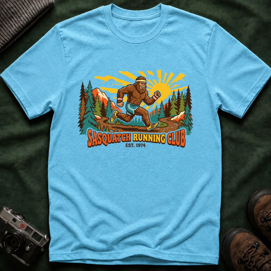 Sasquatch Running Club T-Shirt — Vintage Bigfoot Trail Run Graphic Tee