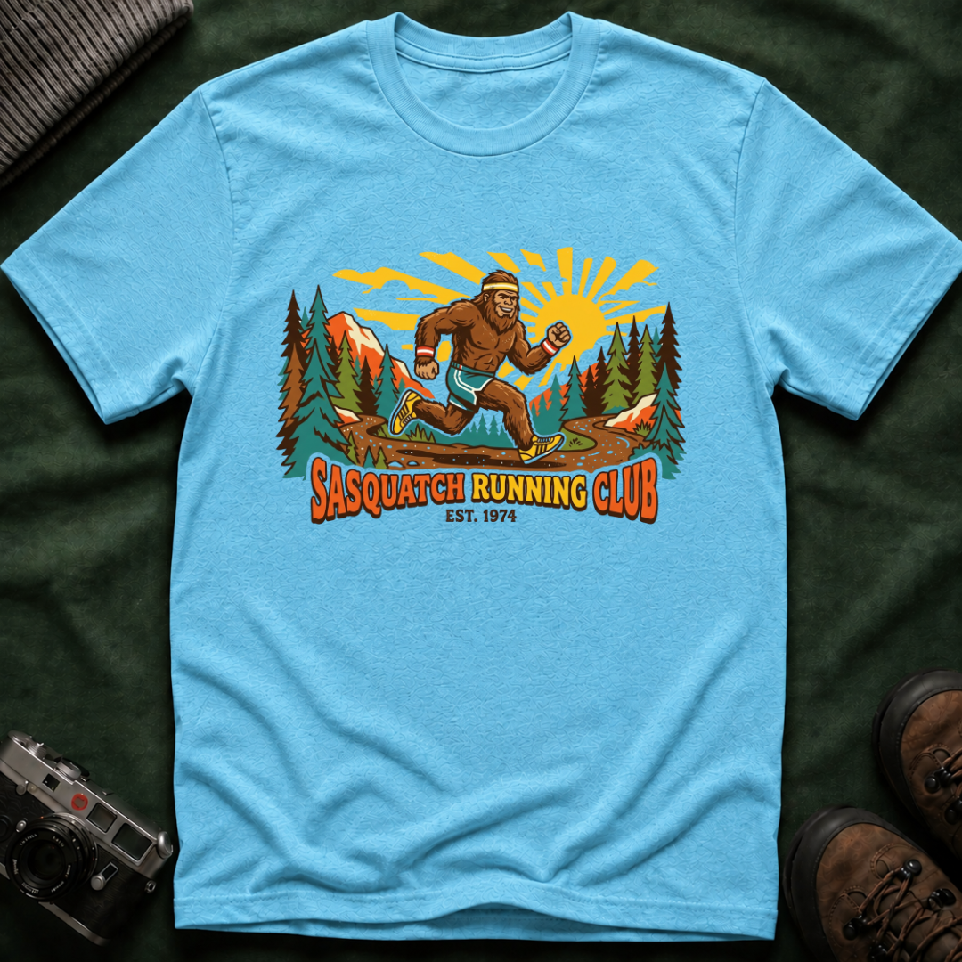 Sasquatch Running Club T-Shirt — Vintage Bigfoot Trail Run Graphic Tee