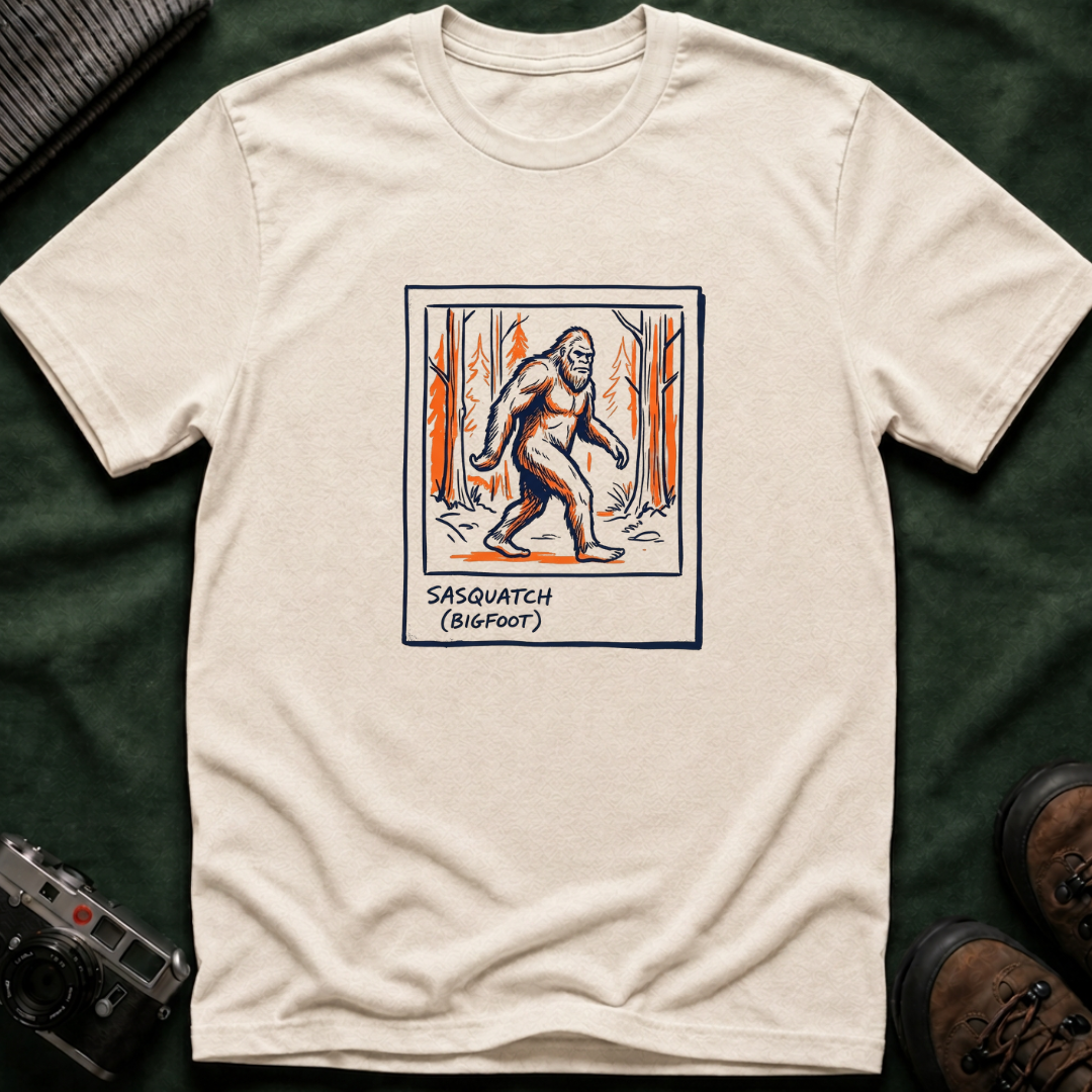 Bigfoot Polaroid T‑Shirt — Sasquatch Retro 70s Forest Graphic Tee