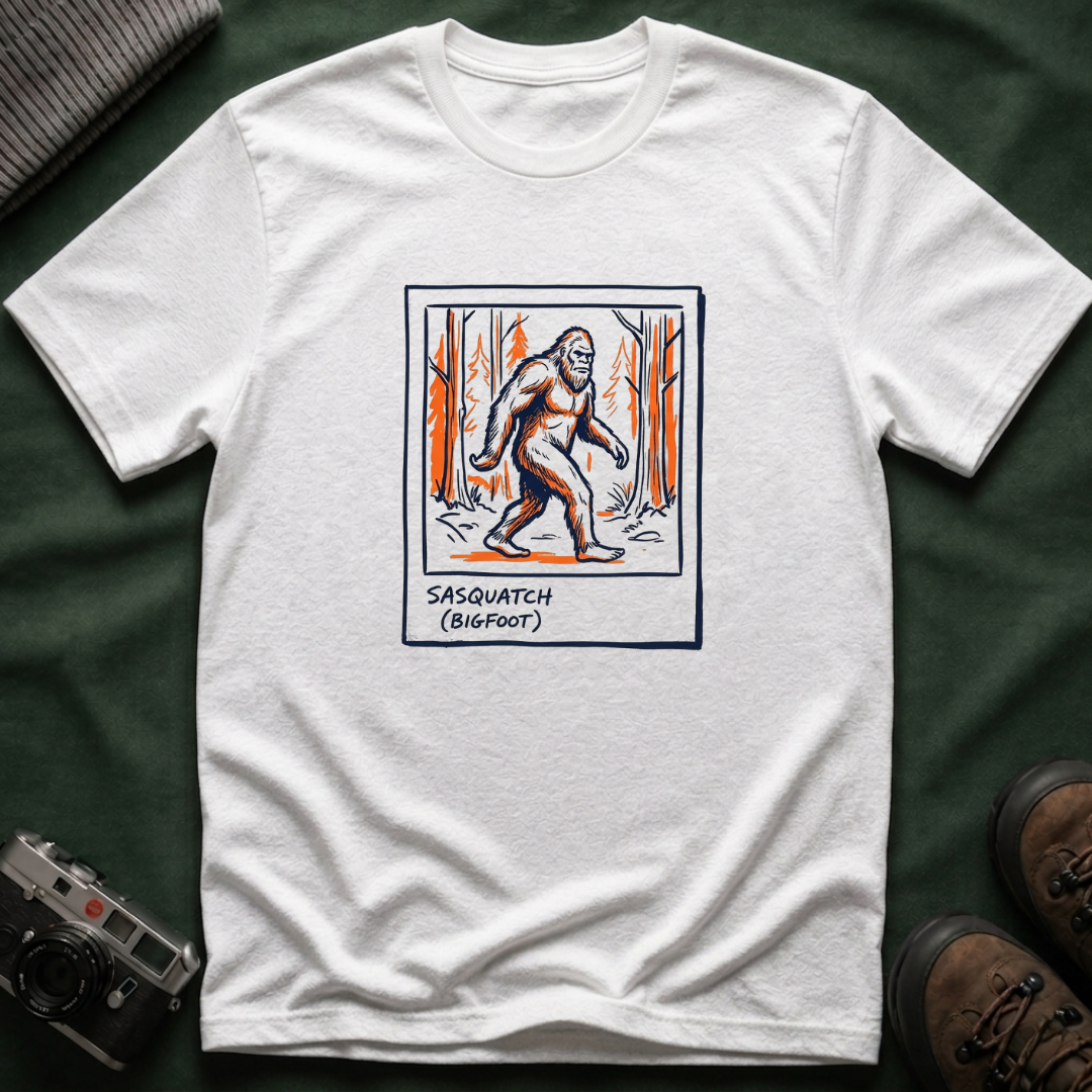 Bigfoot Polaroid T‑Shirt — Sasquatch Retro 70s Forest Graphic Tee