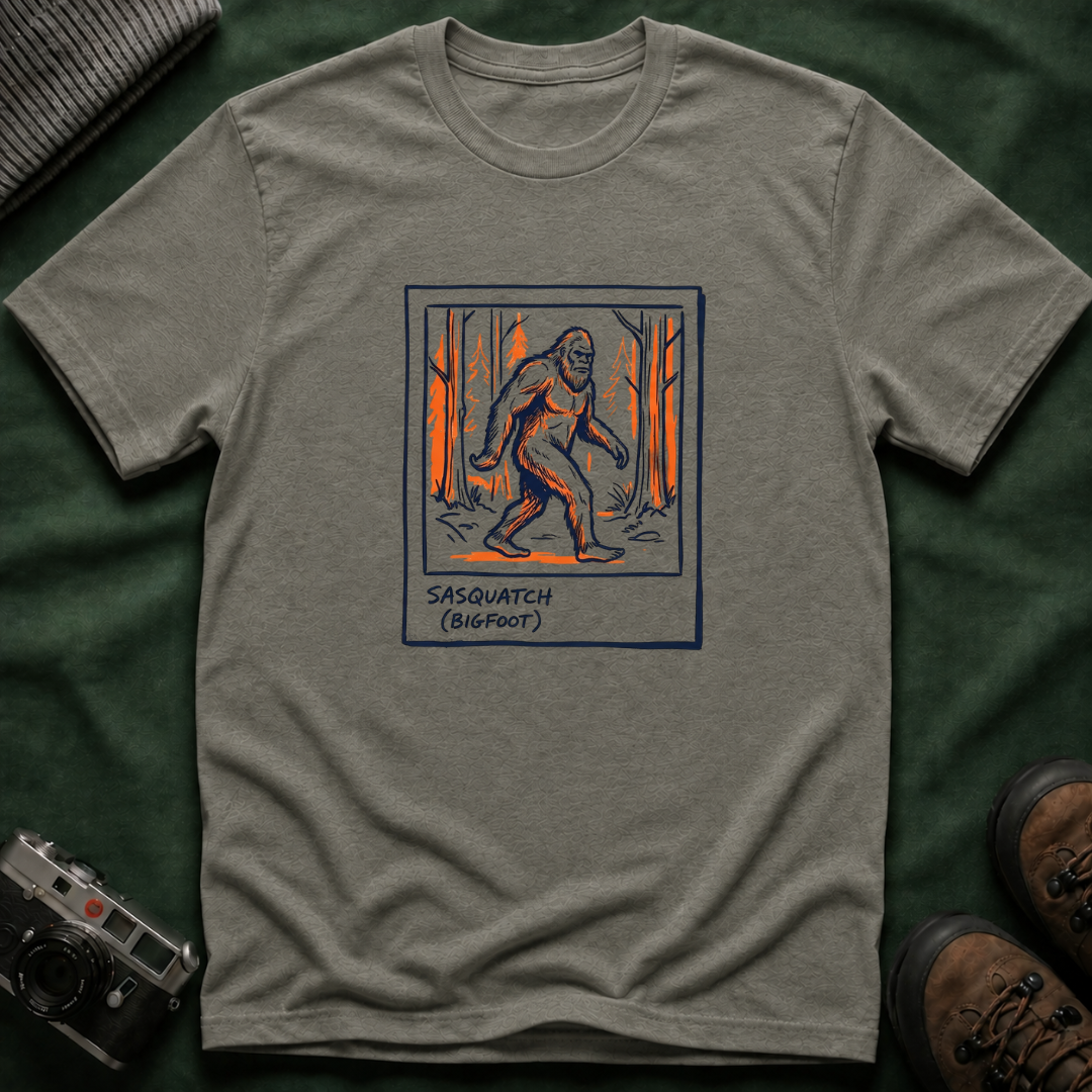 Bigfoot Polaroid T‑Shirt — Sasquatch Retro 70s Forest Graphic Tee