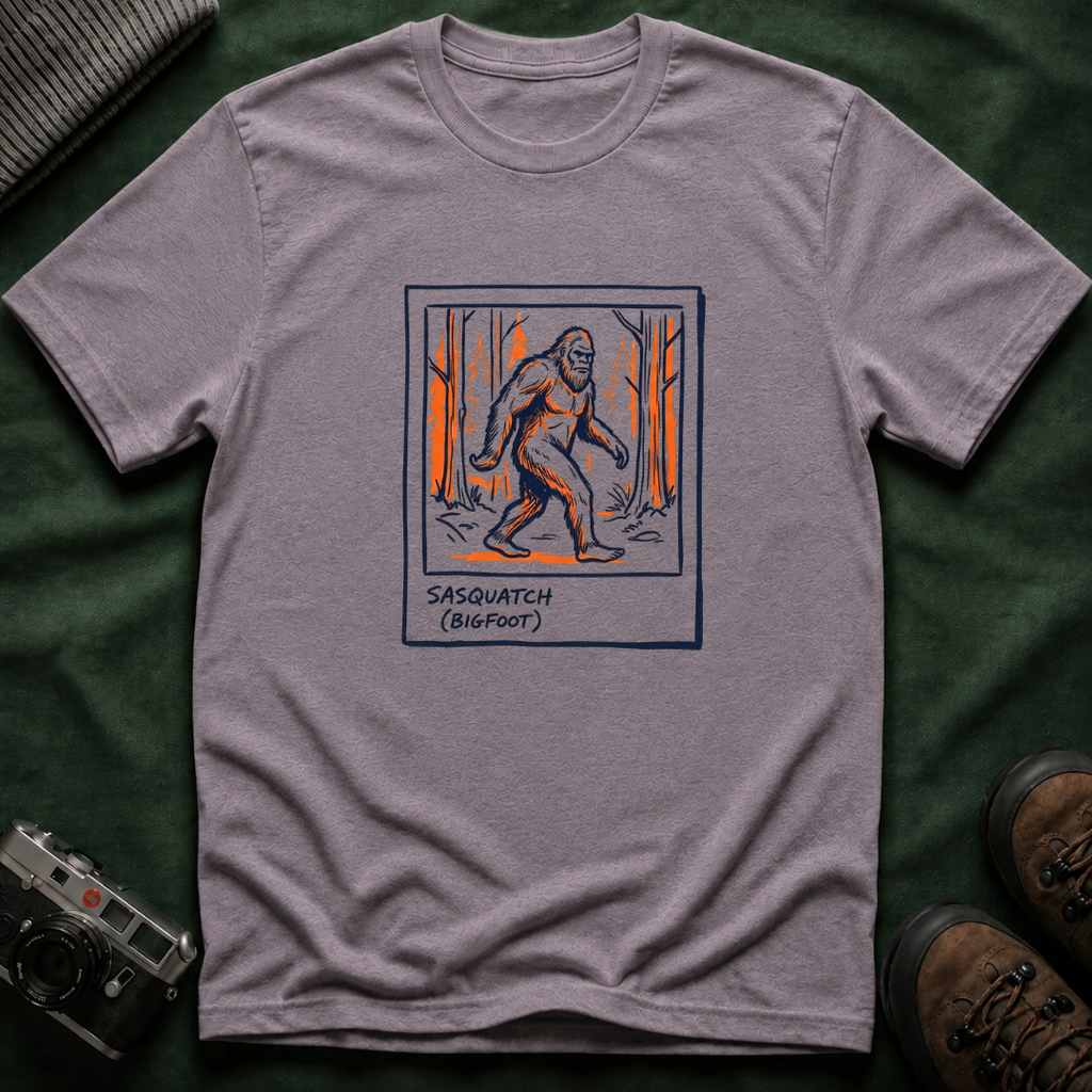Bigfoot Polaroid T‑Shirt — Sasquatch Retro 70s Forest Graphic Tee