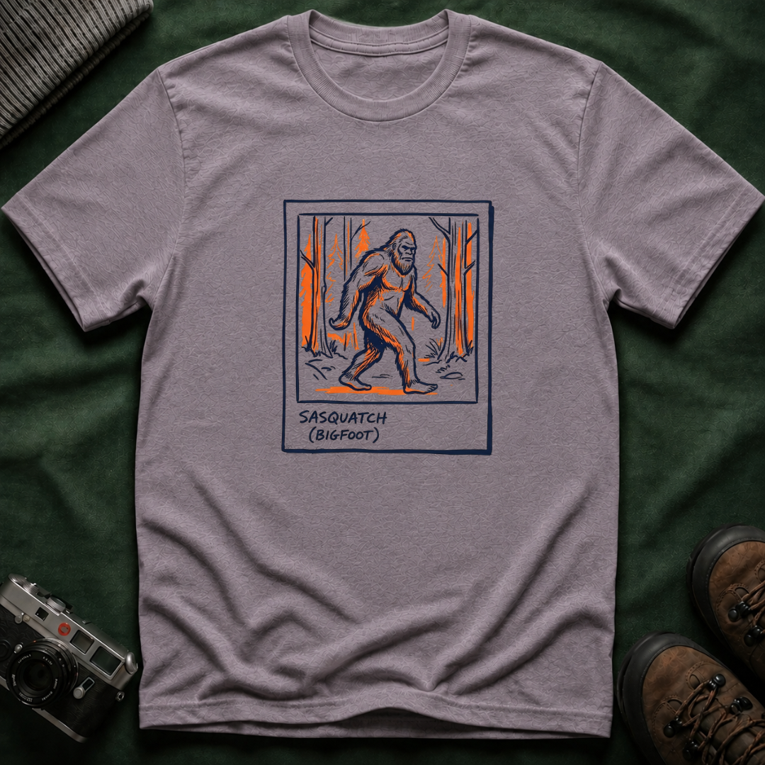 Bigfoot Polaroid T‑Shirt — Sasquatch Retro 70s Forest Graphic Tee