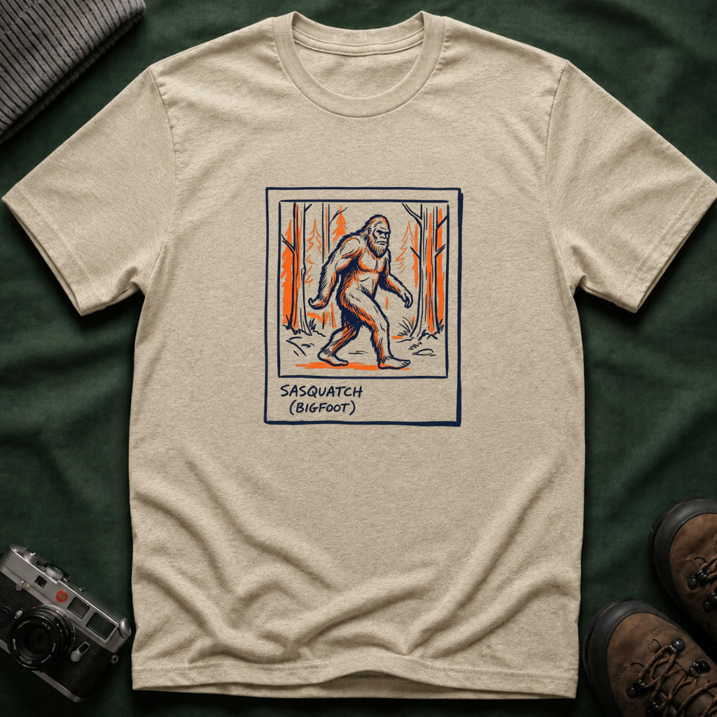 Bigfoot Polaroid T‑Shirt — Sasquatch Retro 70s Forest Graphic Tee