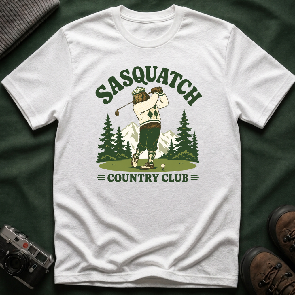 Sasquatch Country Club Golf T-Shirt — Retro 70s Woodland Golfer Tee