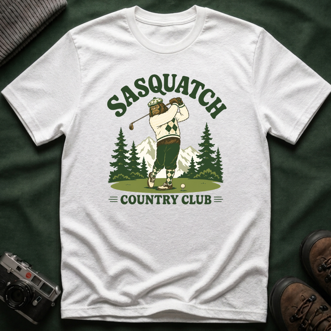 Sasquatch Country Club Golf T-Shirt — Retro 70s Woodland Golfer Tee