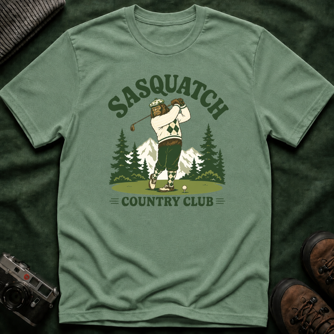 Sasquatch Country Club Golf T-Shirt — Retro 70s Woodland Golfer Tee