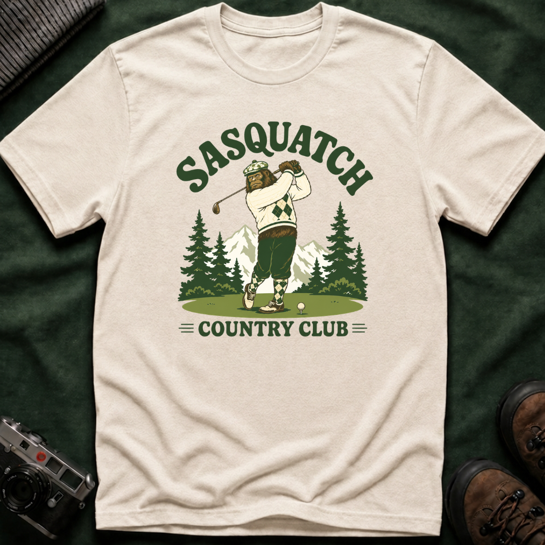 Sasquatch Country Club Golf T-Shirt — Retro 70s Woodland Golfer Tee