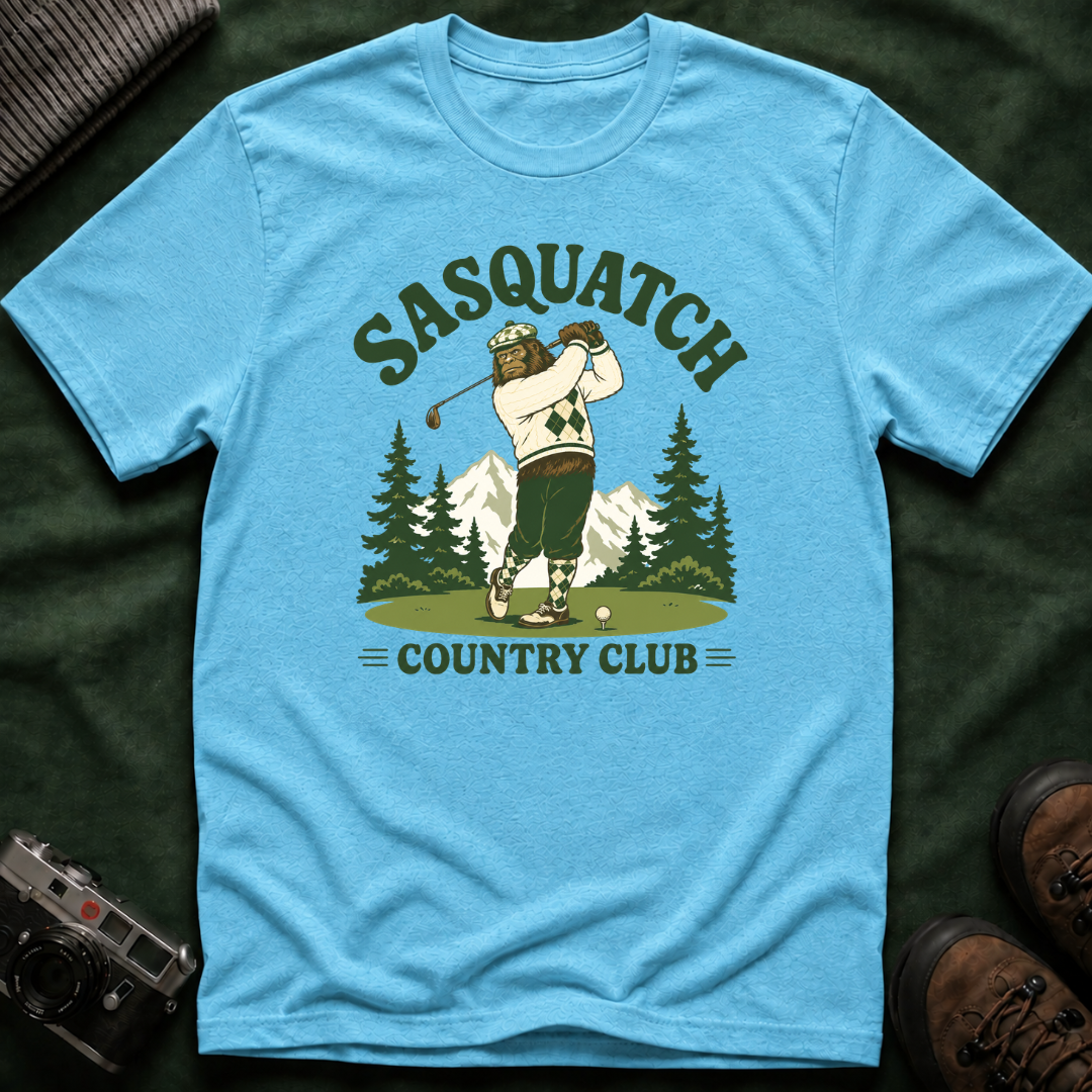 Sasquatch Country Club Golf T-Shirt — Retro 70s Woodland Golfer Tee