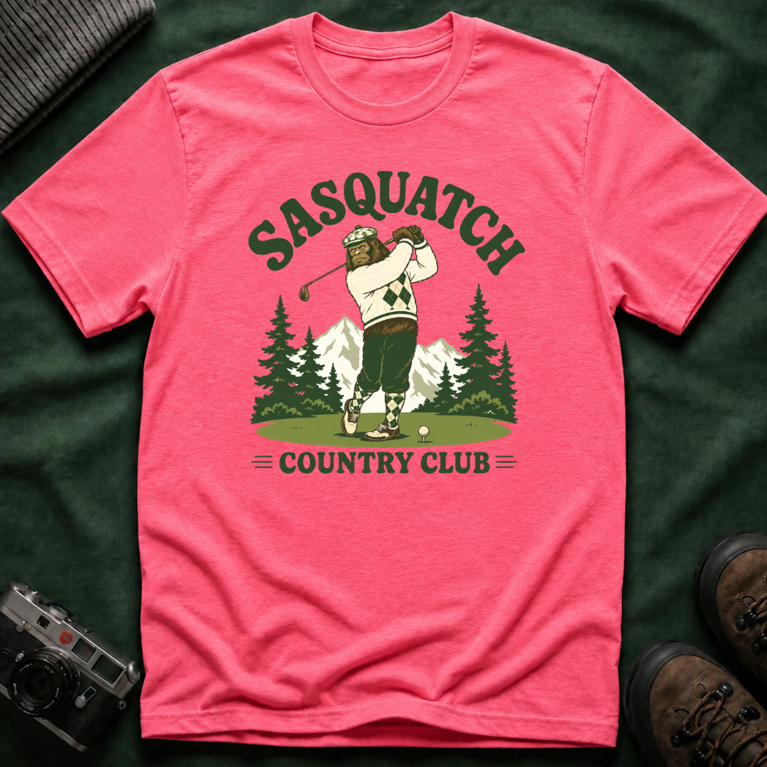 Sasquatch Country Club Golf T-Shirt — Retro 70s Woodland Golfer Tee