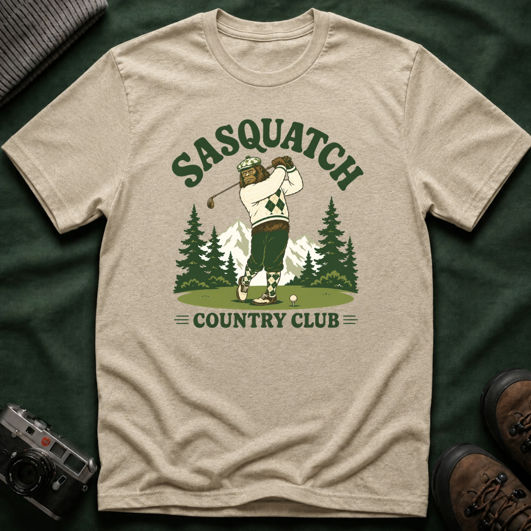 Sasquatch Country Club Golf T-Shirt — Retro 70s Woodland Golfer Tee