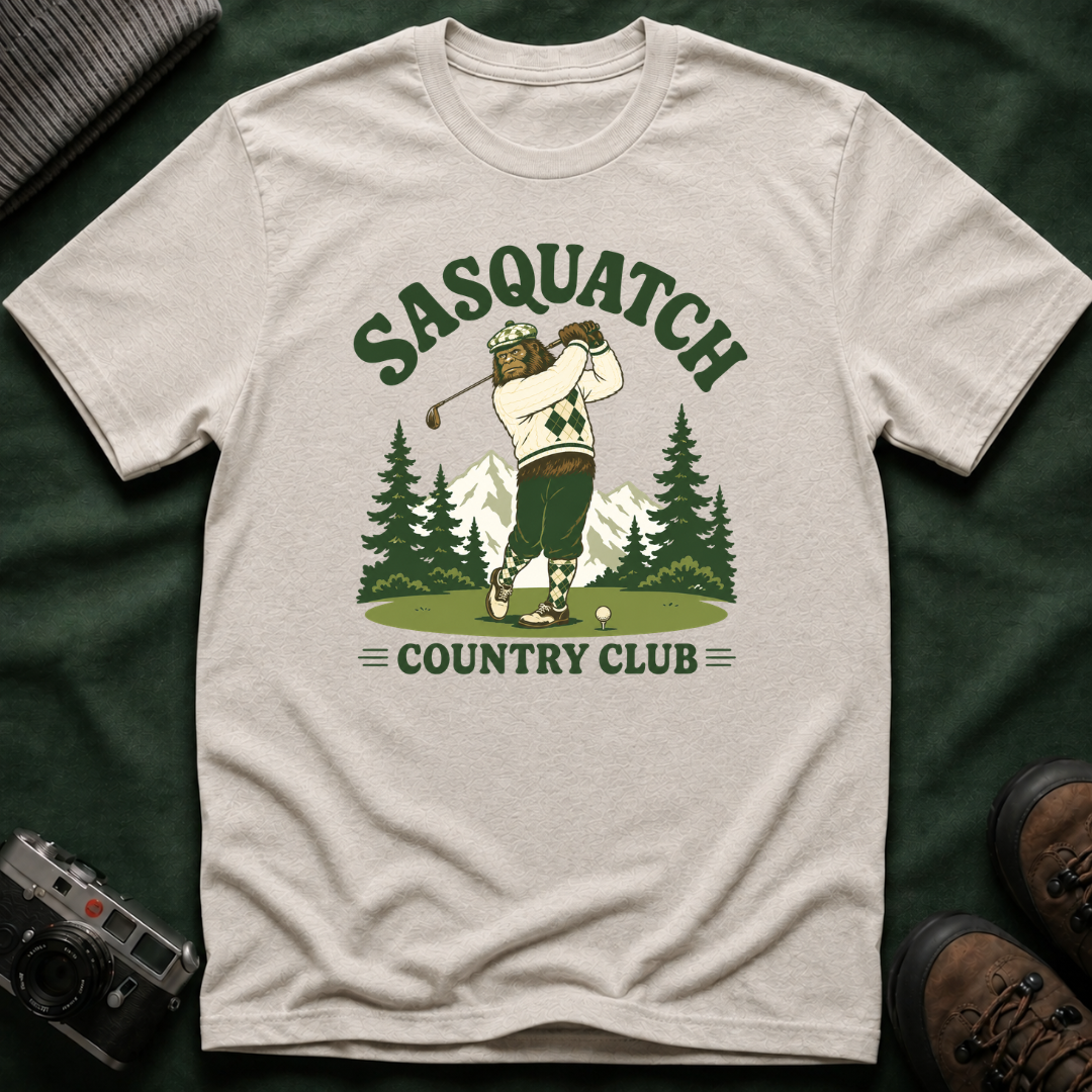 Sasquatch Country Club Golf T-Shirt — Retro 70s Woodland Golfer Tee