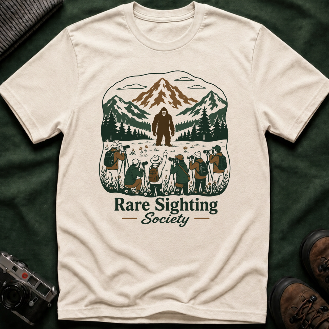 Rare Sighting Society T-Shirt — Sasquatch Mountain Camping Graphic Tee