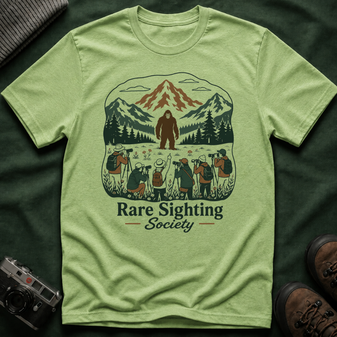 Rare Sighting Society T-Shirt — Sasquatch Mountain Camping Graphic Tee