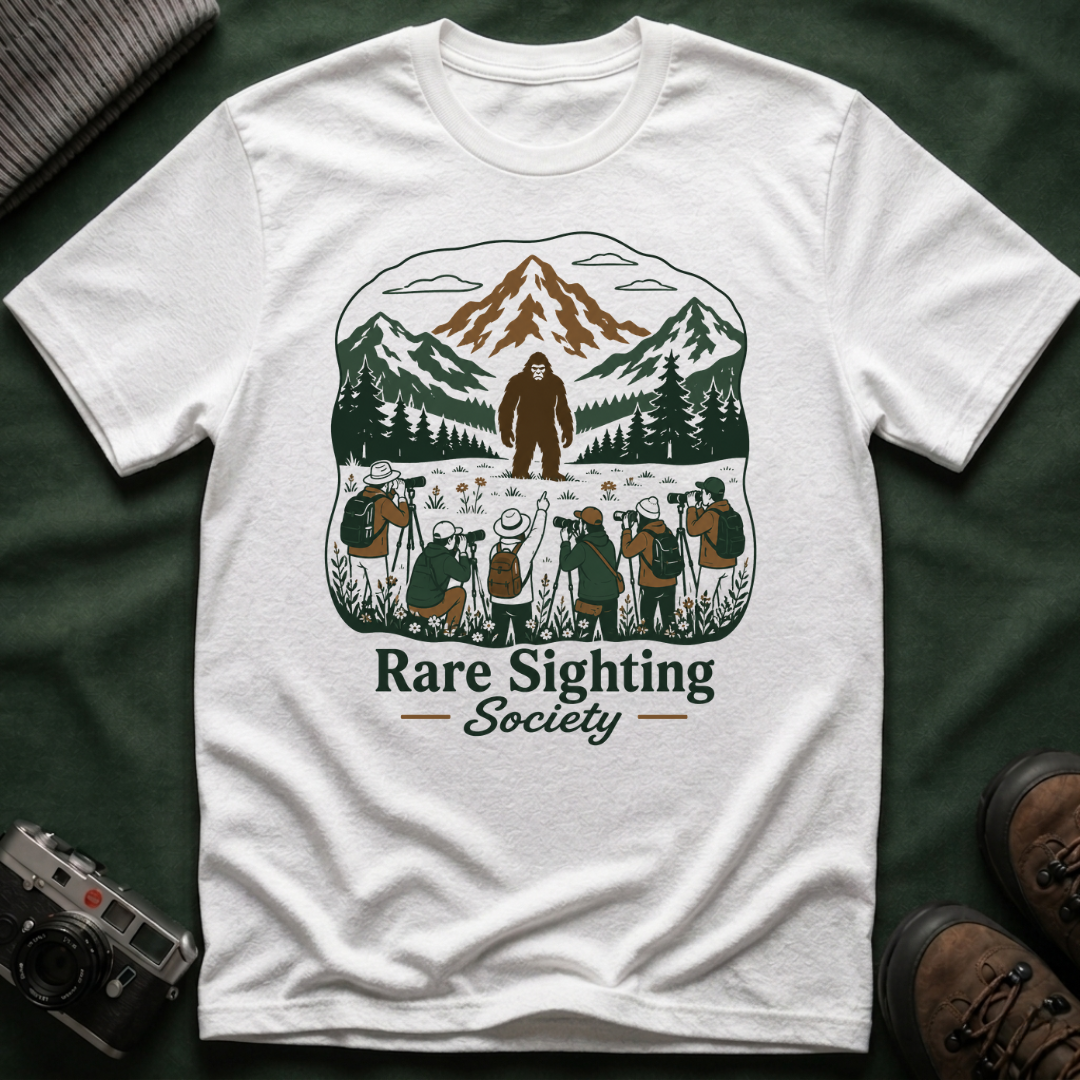 Rare Sighting Society T-Shirt — Sasquatch Mountain Camping Graphic Tee