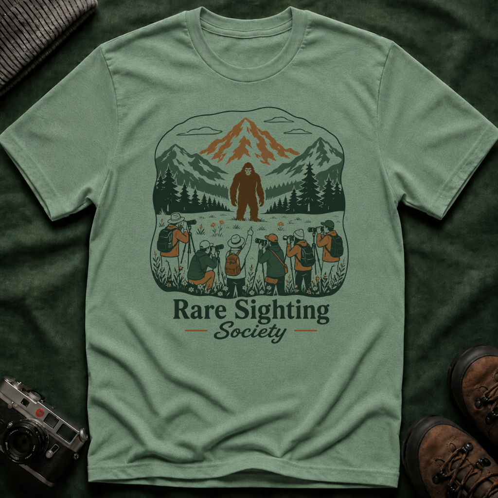 Rare Sighting Society T-Shirt — Sasquatch Mountain Camping Graphic Tee