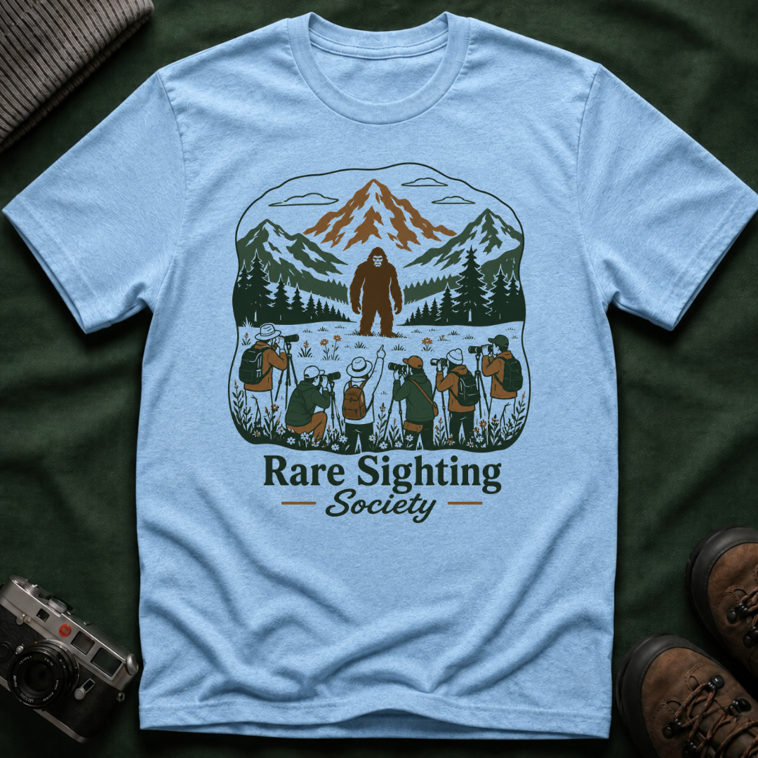 Rare Sighting Society T-Shirt — Sasquatch Mountain Camping Graphic Tee