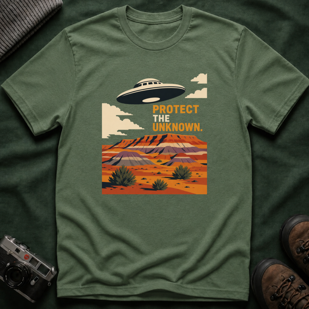 Protect the Unknown UFO T-Shirt — Retro Desert Alien Graphic Tee