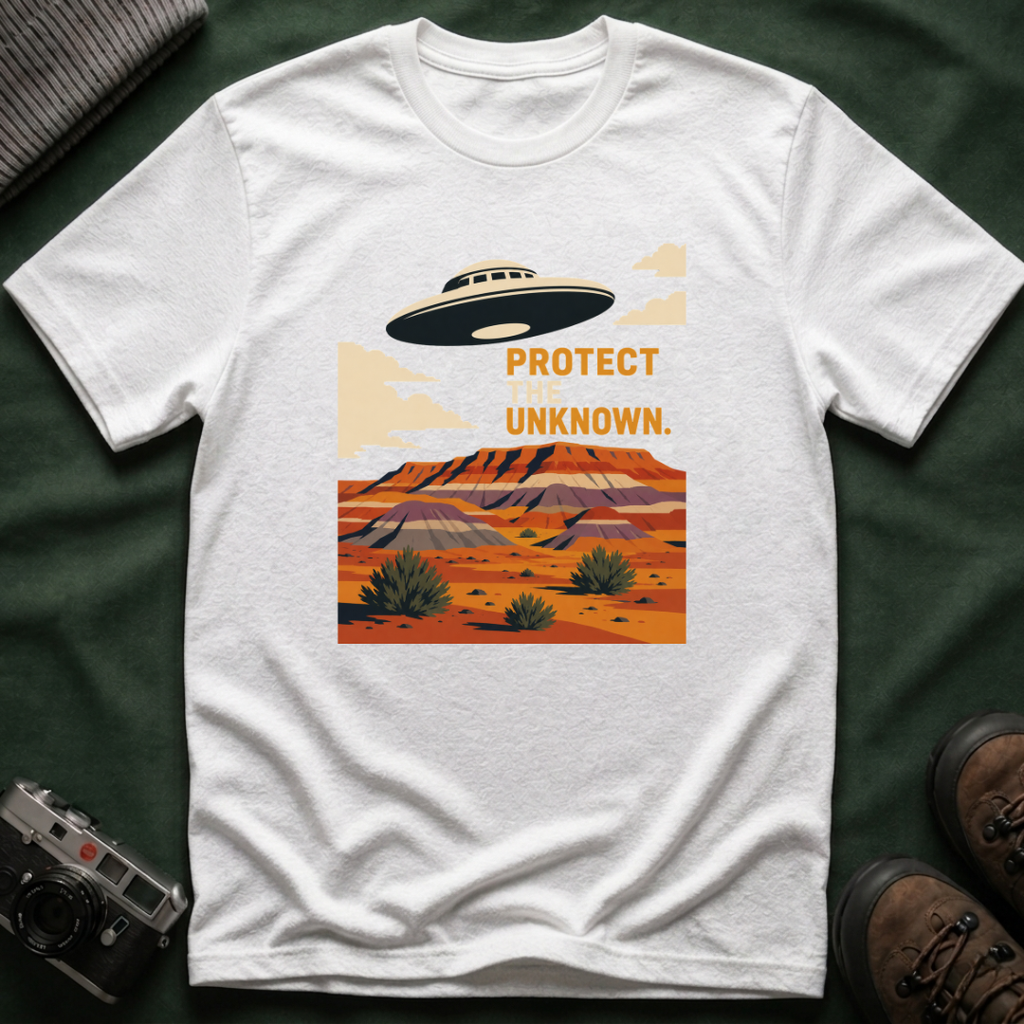 Protect the Unknown UFO T-Shirt — Retro Desert Alien Graphic Tee