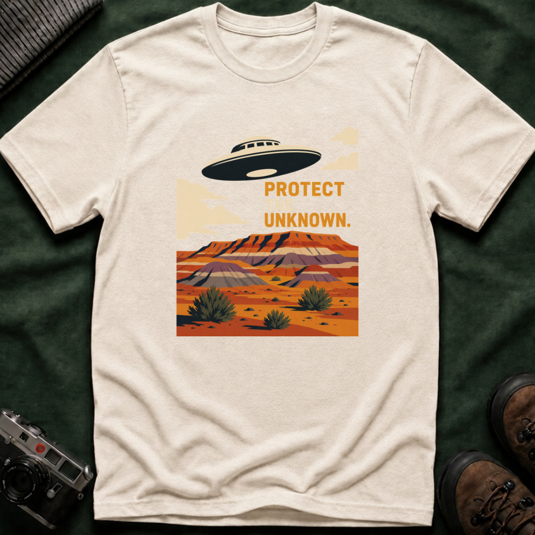 Protect the Unknown UFO T-Shirt — Retro Desert Alien Graphic Tee