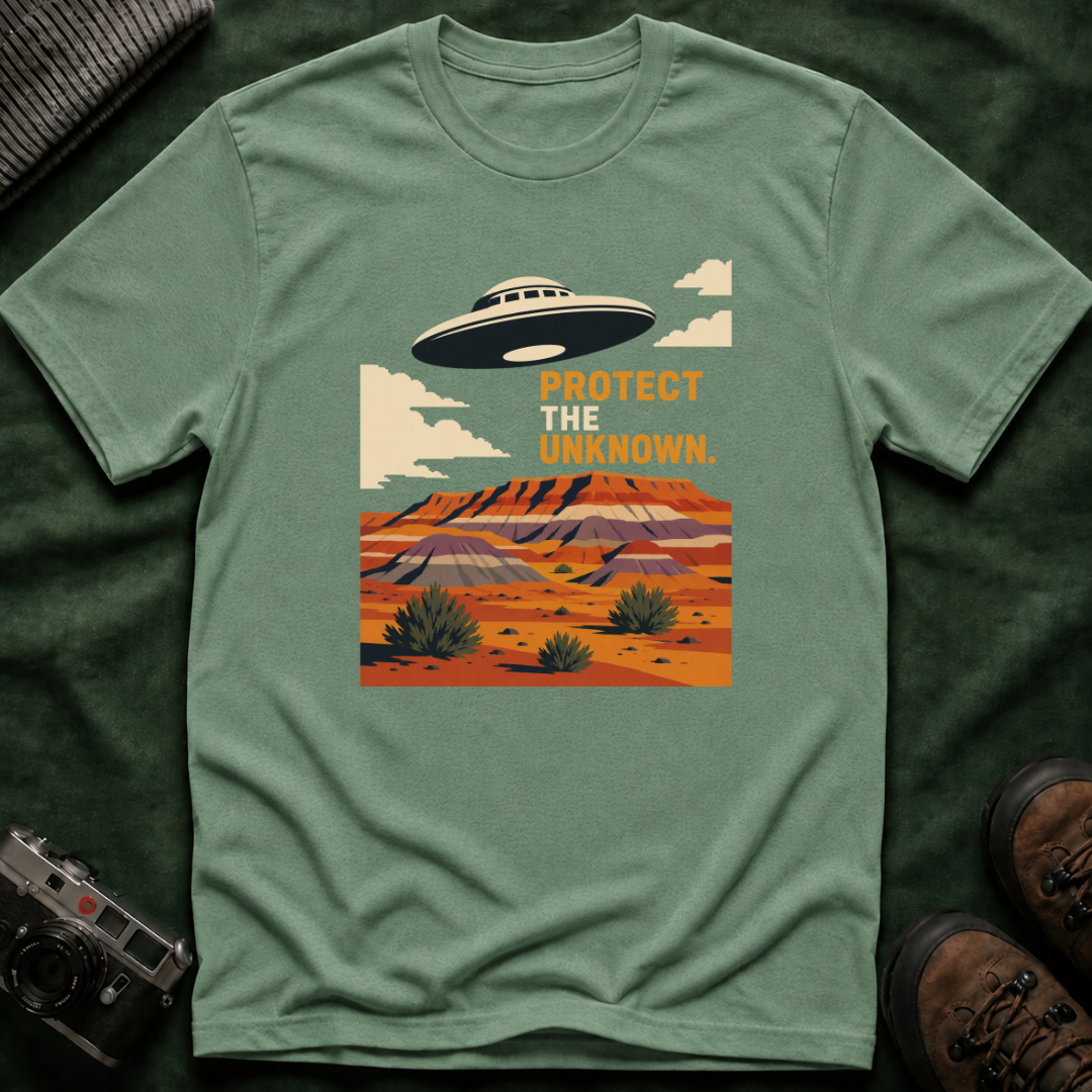 Protect the Unknown UFO T-Shirt — Retro Desert Alien Graphic Tee