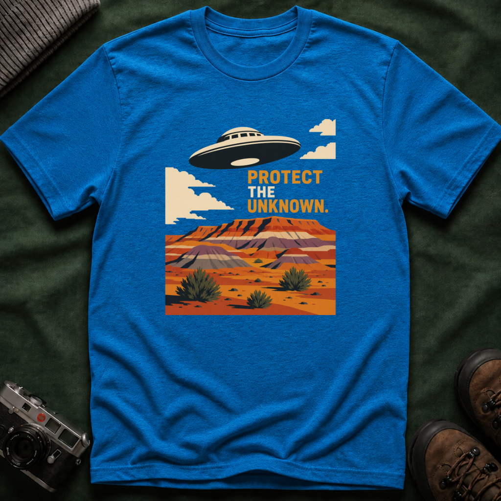 Protect the Unknown UFO T-Shirt — Retro Desert Alien Graphic Tee